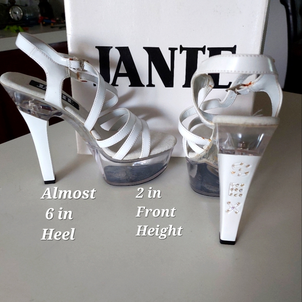 NEW NEVER WORN White Strappy Rhinestone Platform heels Size 6